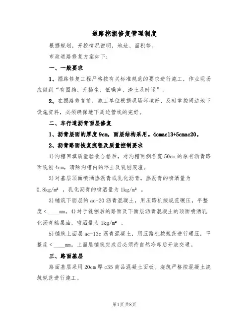 道路挖掘修复管理制度（5篇）