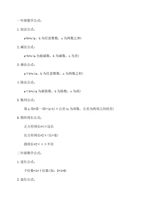 完整版)1—6年级小学数学公式大全