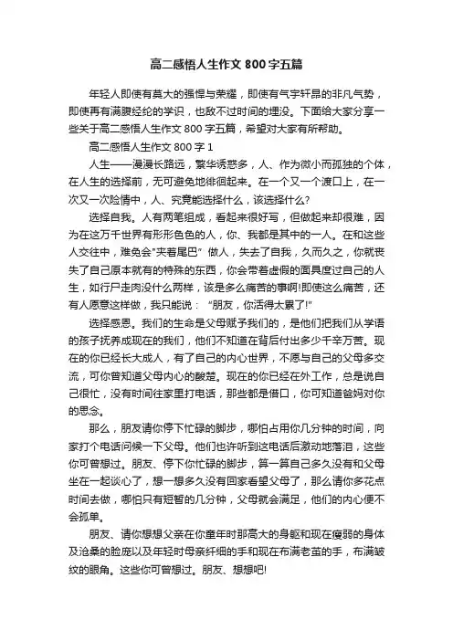 高二感悟人生作文800字五篇
