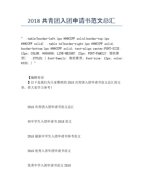 2018共青团入团申请书范文总汇