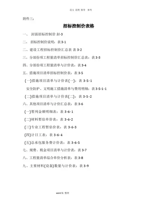 招投标控制价格式