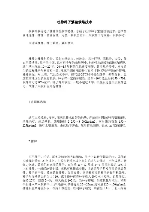 杜仲种子繁殖栽培技术