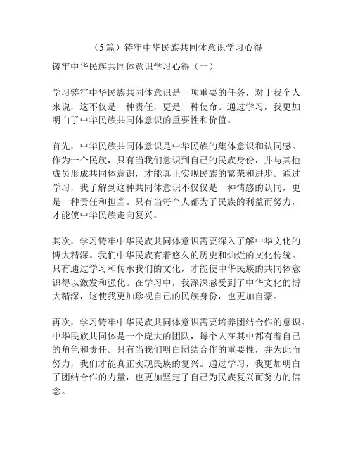 (5篇)铸牢中华民族共同体意识学习心得