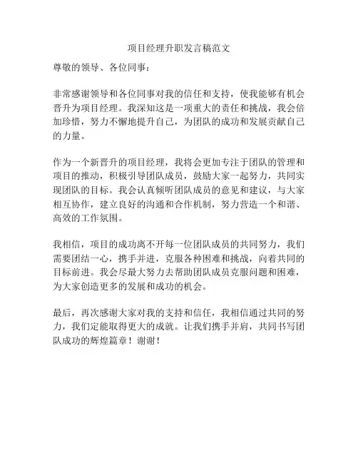 项目经理升职发言稿范文
