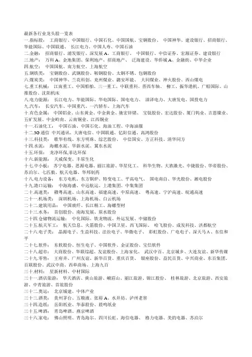 最新各行业龙头股一览表