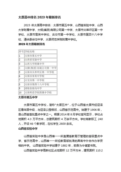 太原高中排名2023年最新排名
