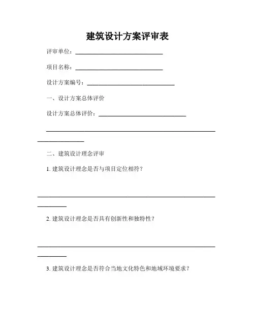 建筑设计方案评审表