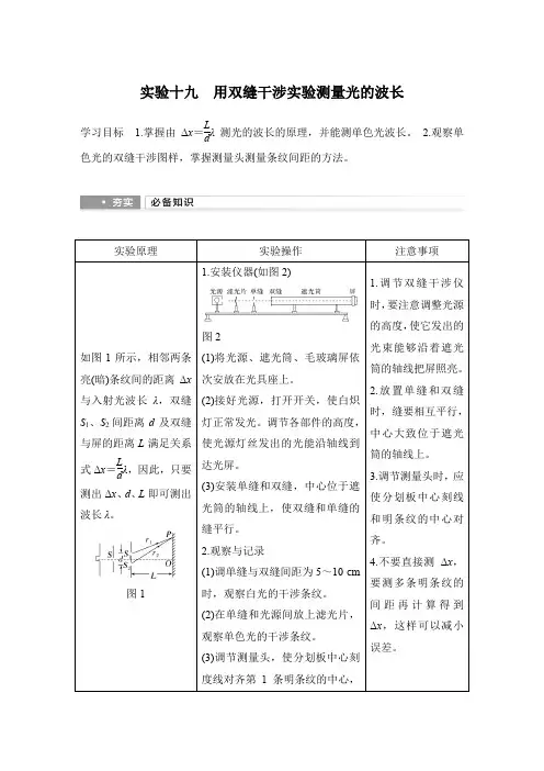 2025届高考物理一轮复习资料第十三章光学实验十九用双缝干涉实验测量光的波长