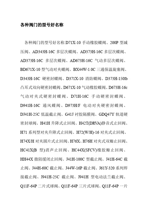 各种阀门的型号好名称