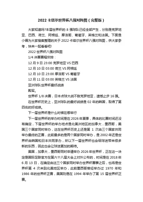2022卡塔尔世界杯八强对阵图（完整版）