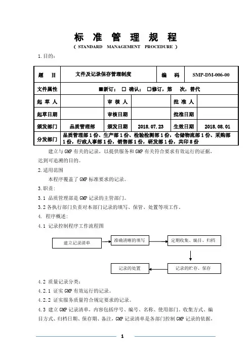GMP文件及记录保存管理制度