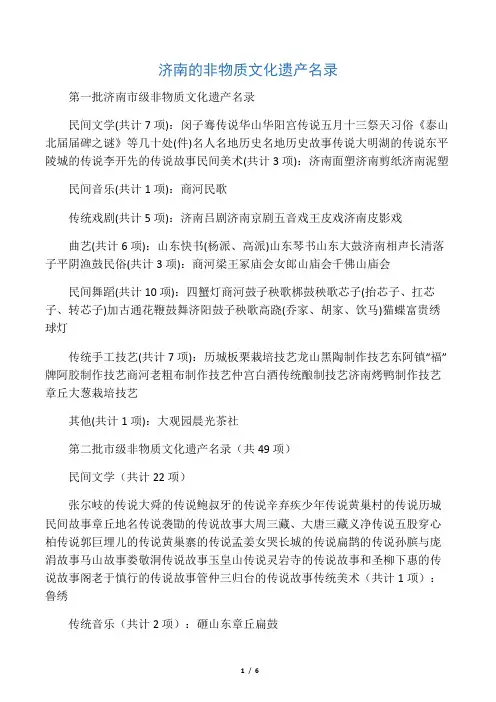 济南的非物质文化遗产名录