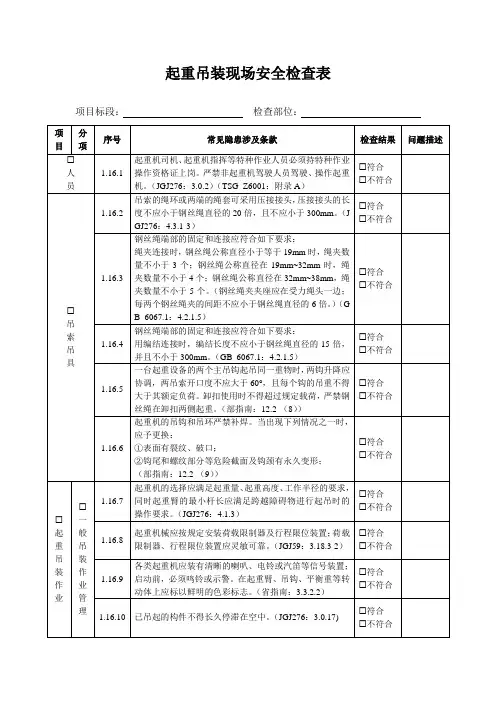 起重吊装现场安全检查表