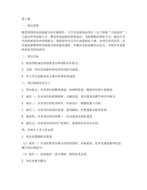 大创比赛小组分工方案(3篇)