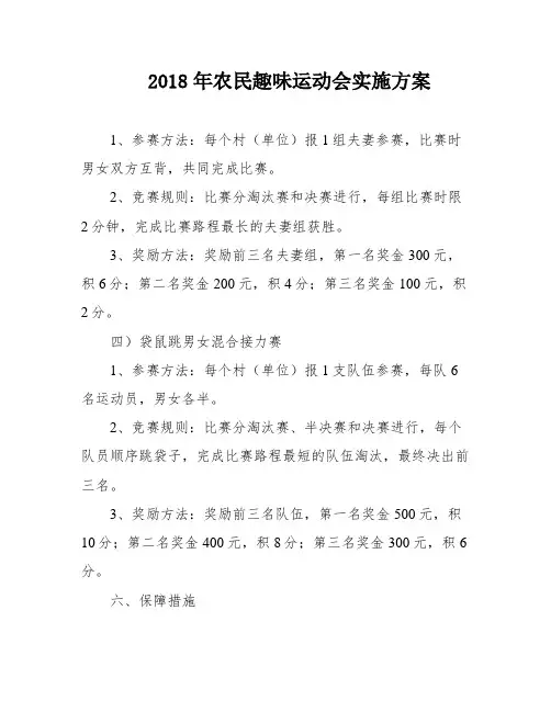 2018年农民趣味运动会实施方案