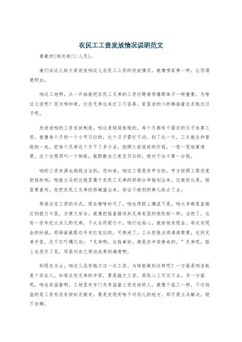 农民工工资发放情况说明范文