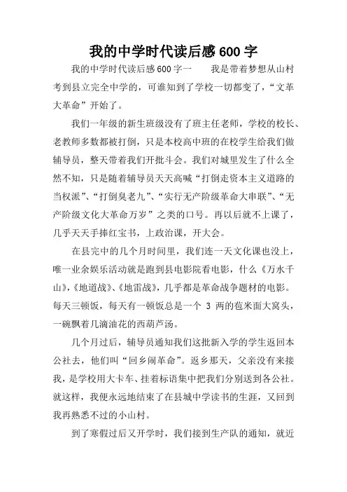 我的中学时代读后感600字