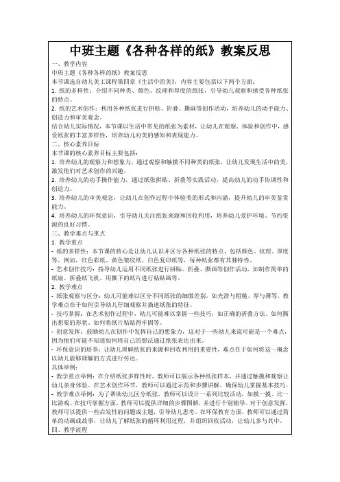 中班主题《各种各样的纸》教案反思