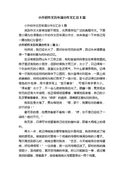 小升初作文历年满分作文汇总5篇