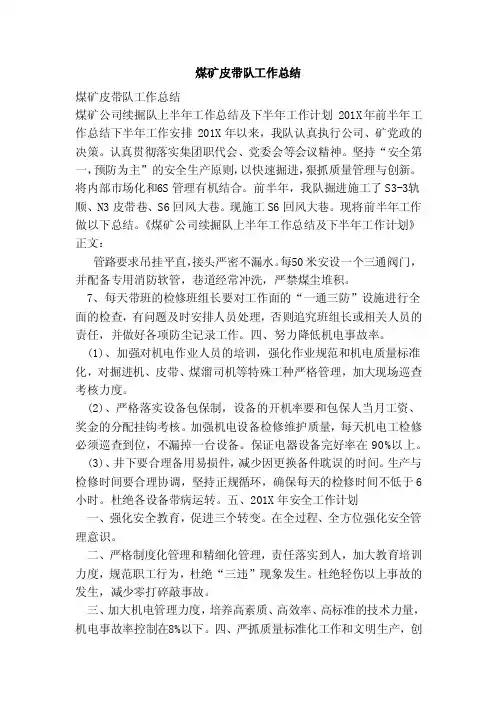 煤矿皮带队工作总结（范本）