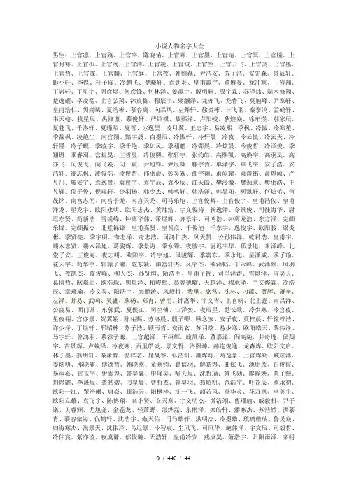 小说人物名字大全与服装资料
