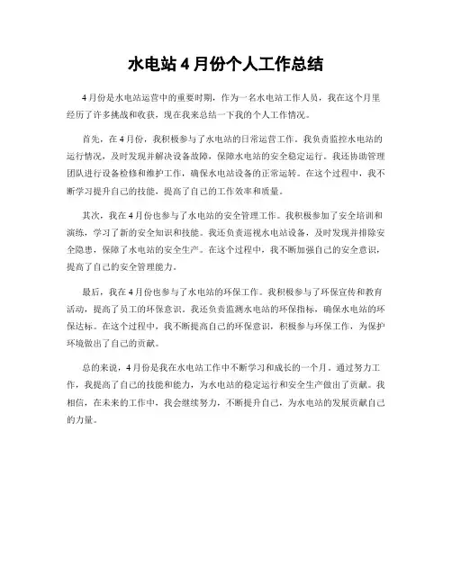 水电站4月份个人工作总结