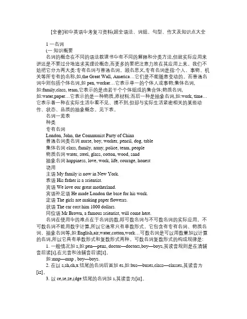 初中英语中考复习资料(超全语法、词组、句型、作文及知识点大全)