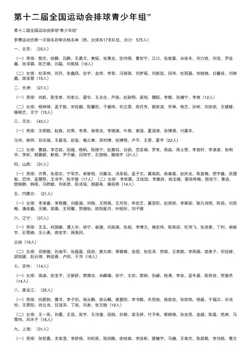 第十二届全国运动会排球青少年组”