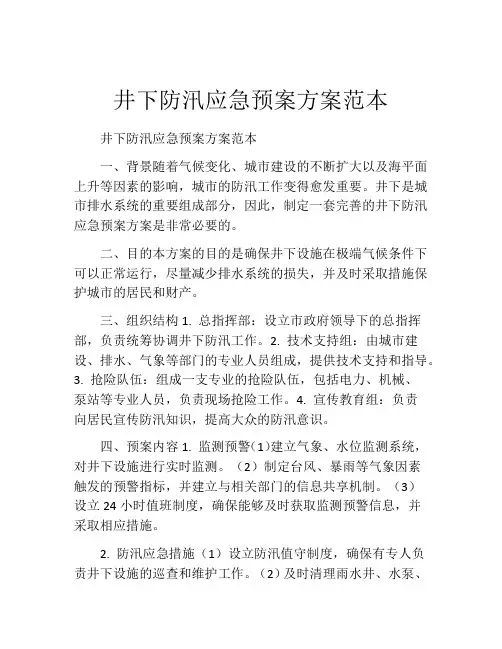 井下防汛应急预案方案范本