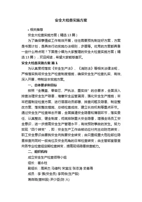 安全大检查实施方案
