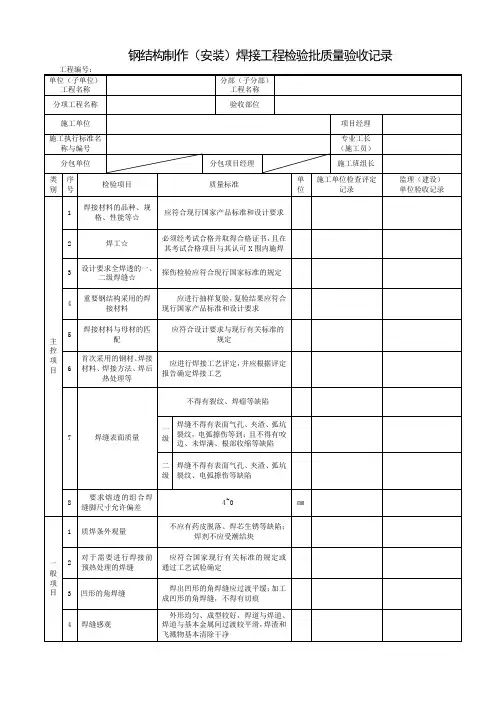 钢结构制作(安装)焊接工程检验批质量验收记录