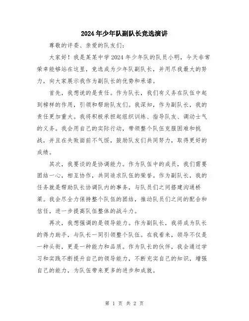 2024年少年队副队长竞选演讲