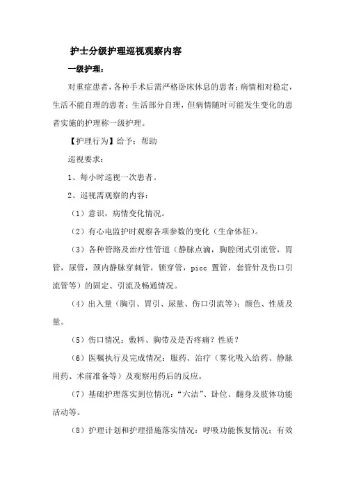 护士分级护理巡视观察内容