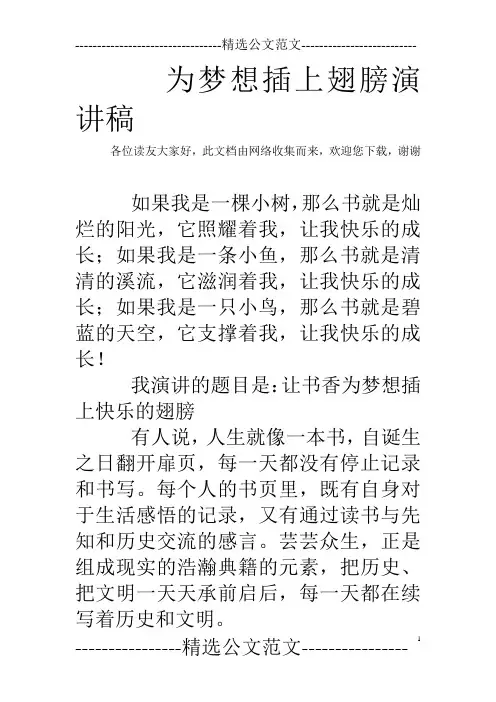 为梦想插上翅膀演讲稿