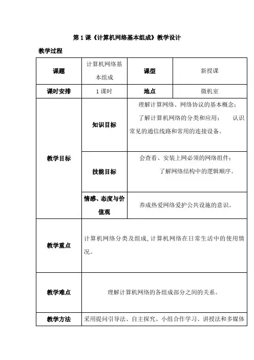 初中信息技术_计算机网络基本组成教学设计学情分析教材分析课后反思