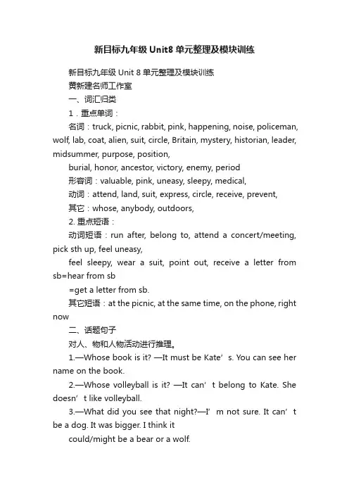 新目标九年级Unit8单元整理及模块训练