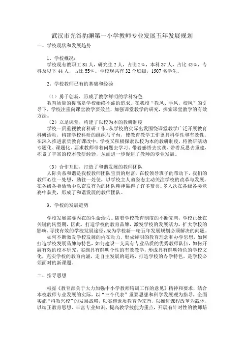 教师专业发展与培训五年规划