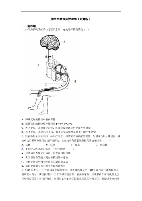 初中生物适应性试卷(附解析)