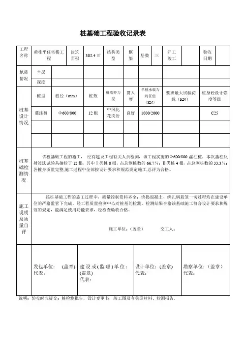 桩基础工程验收报告记录表