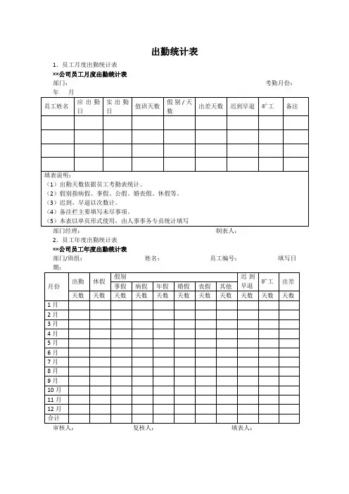 考勤时间表格模板