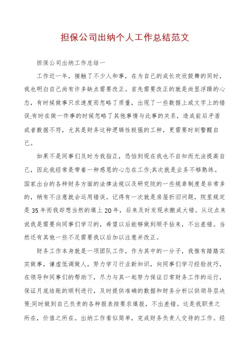 担保公司出纳个人工作总结范文