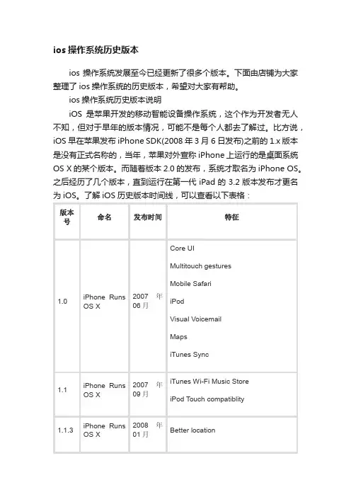 ios操作系统历史版本