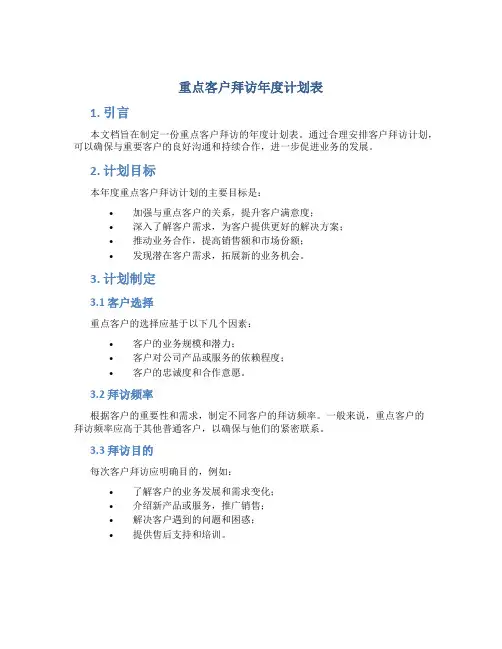 重点客户拜访年度计划表