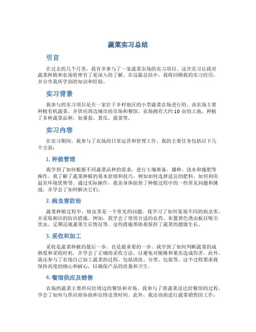 蔬菜实习总结