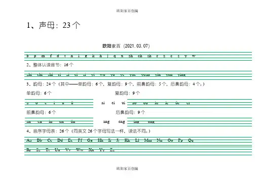 声母、韵母、音序表之欧阳学文创编之欧阳家百创编