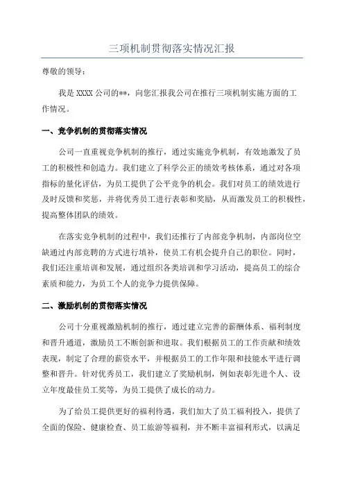 三项机制贯彻落实情况汇报