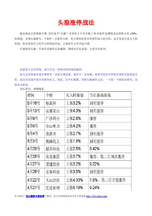 头狼抓涨停秘籍