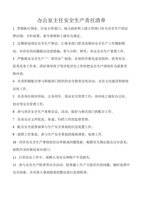 办公室主任安全生产责任清单