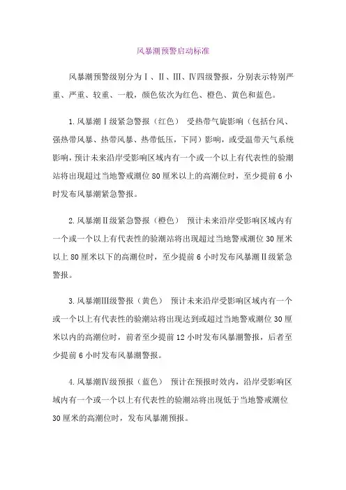 风暴潮、海啸、赤潮预警启动标准