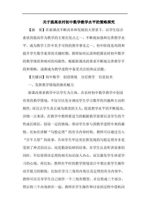 提高农村初中数学教学水平论文